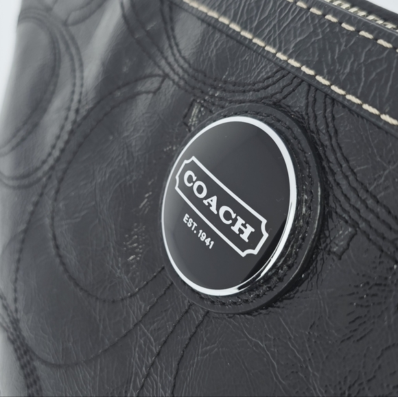 Coach Vintage Black Patent Leather Signature Embossed Tote Shoulder Bag - Picture 6 of 11